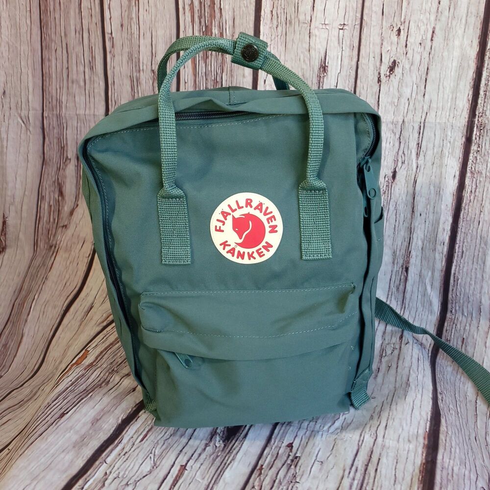 FjΓ€llrΓ€ven KΓ₯nken Green 16L Vinylon F Backpack 13" Laptop Zip Front Pocket